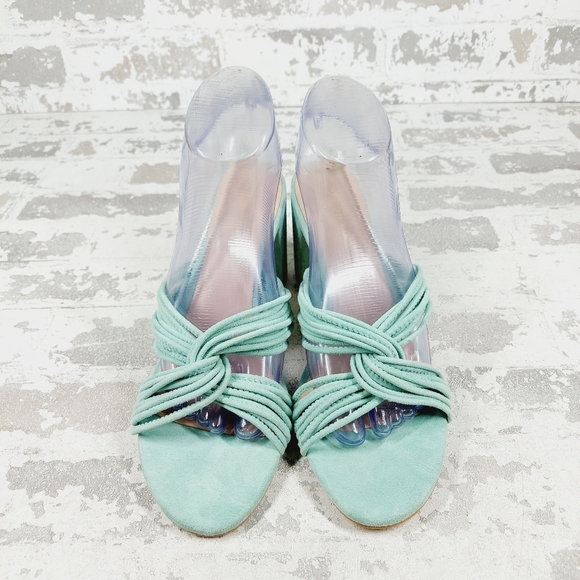 NEW Stuart Weitzman MINT EUCALYPTUS Twist Block Slide High Heel Sandals F404 - Picture 3 of 13